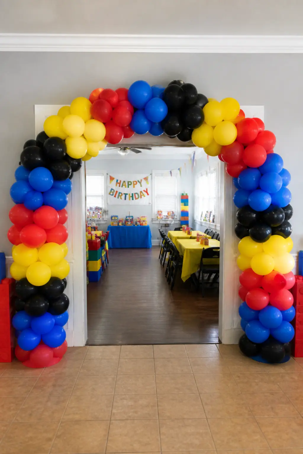 Primary-Bright Balloon Arch with Geometric Spacing
