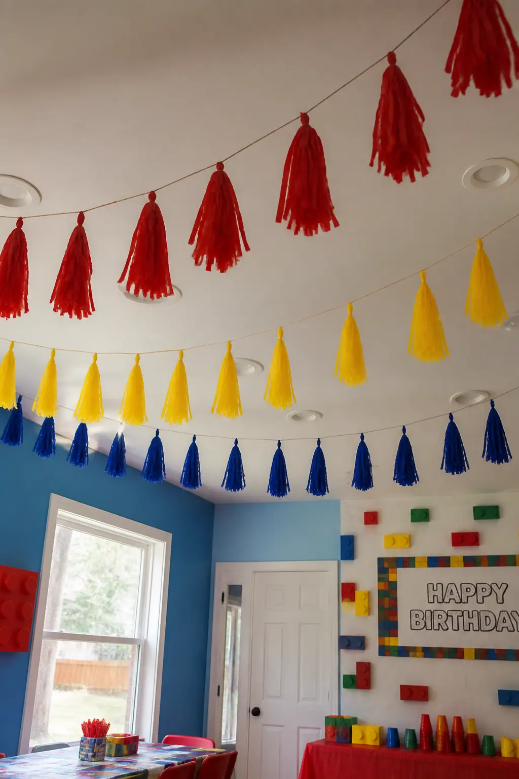 Primary-Bright Tissue Tassels Hung in Rows