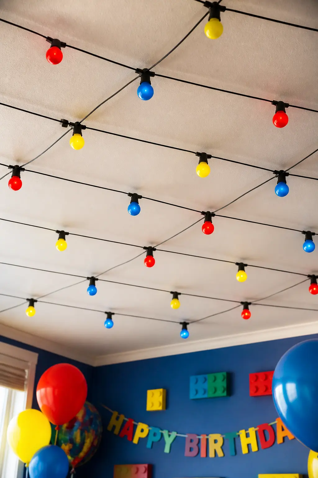 Primary-Coloured String Lights in Grid Formation