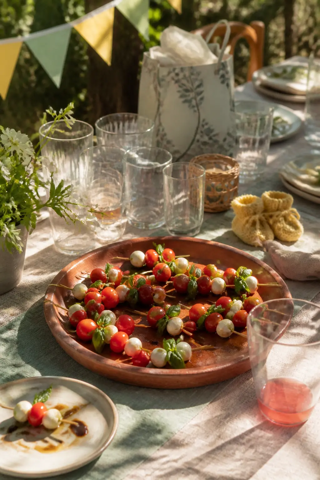 Caprese Skewers For People Holding A Drink