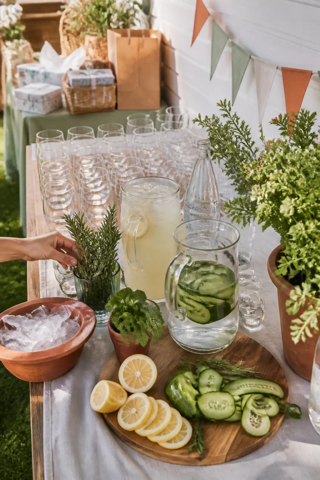 A Mocktail Bar With Herbs On The Side