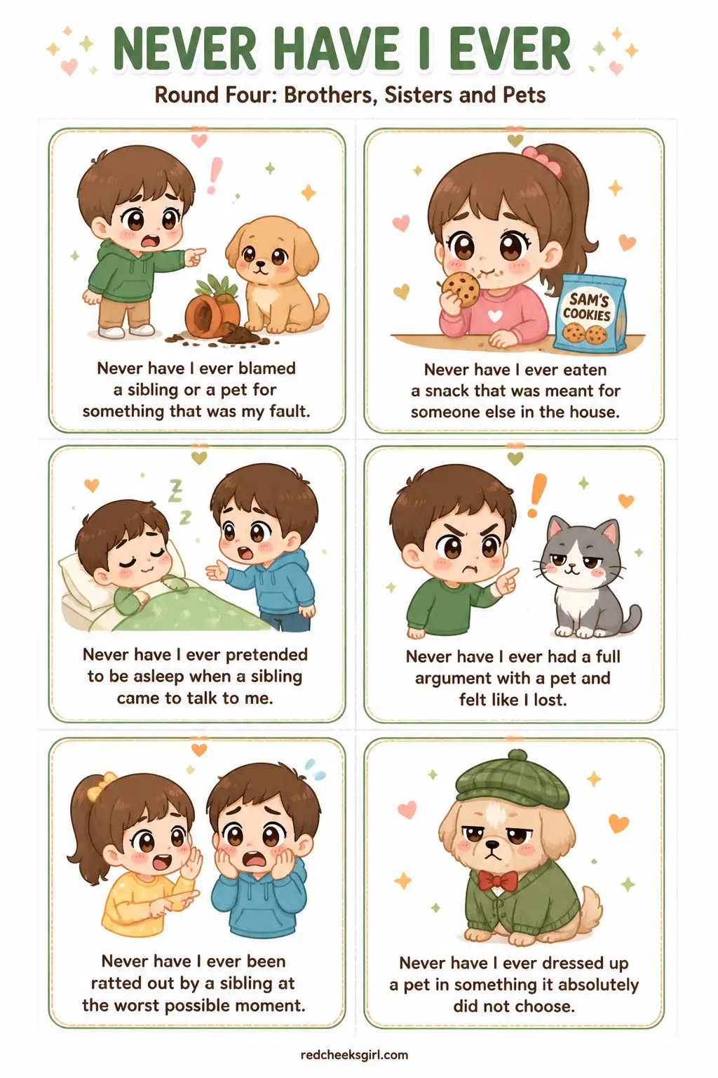 Round Four: Brothers, Sisters and Pets Cards printable