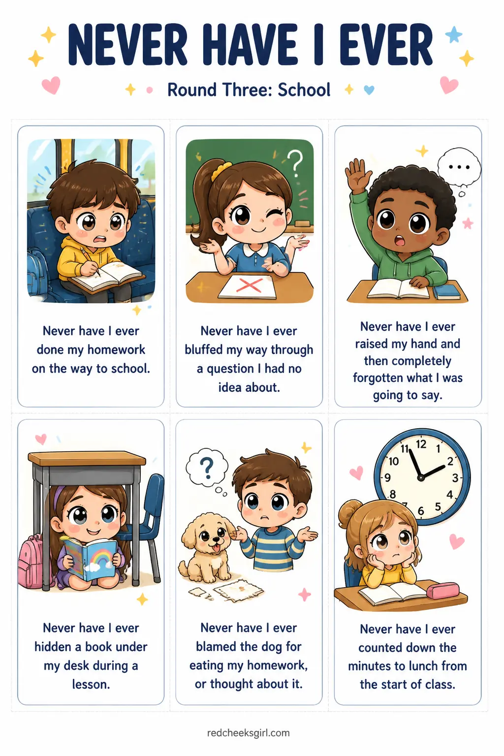 Round Three: School Cards printable