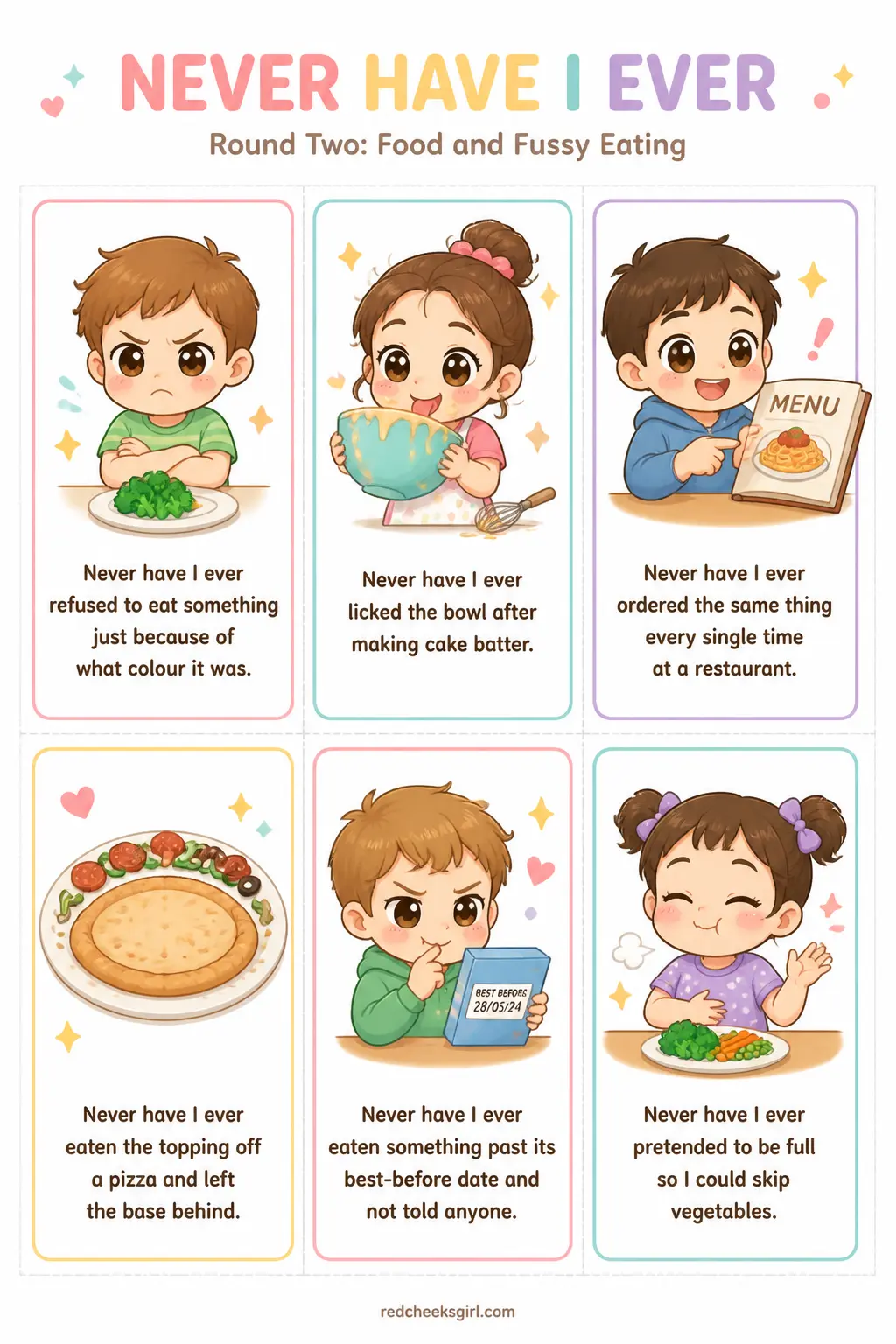 Round Two: Food and Fussy Eating Cards printable