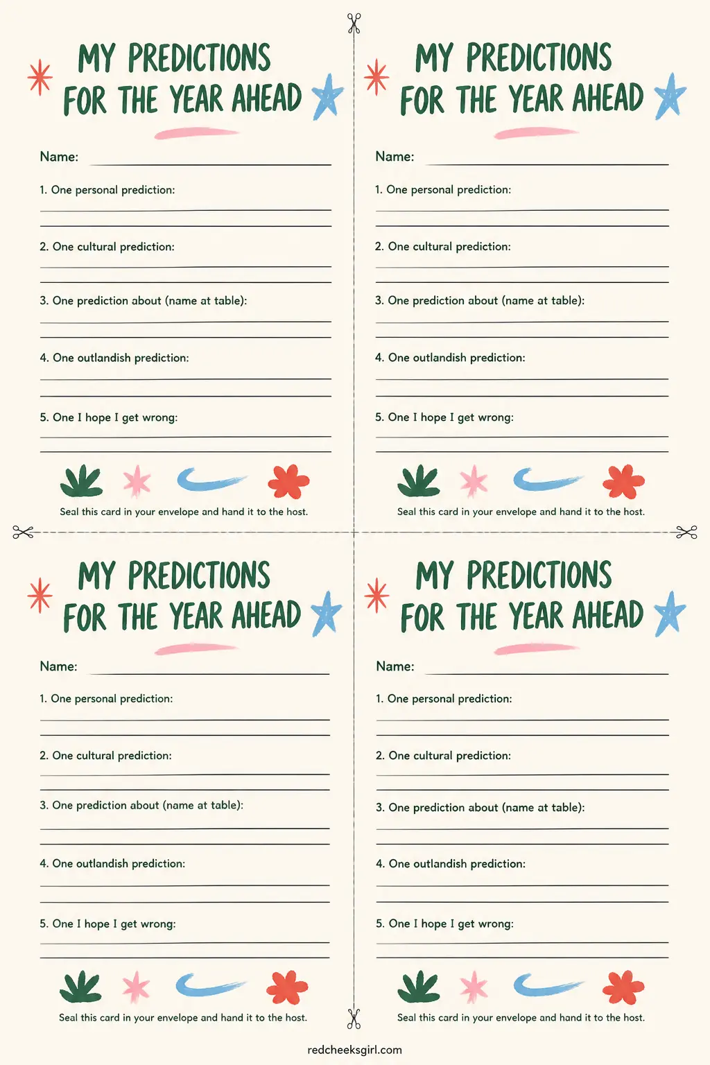 Predictions Sealed for Next Year printable