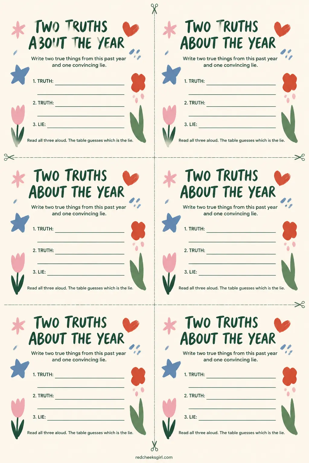 Two Truths About the Year printable