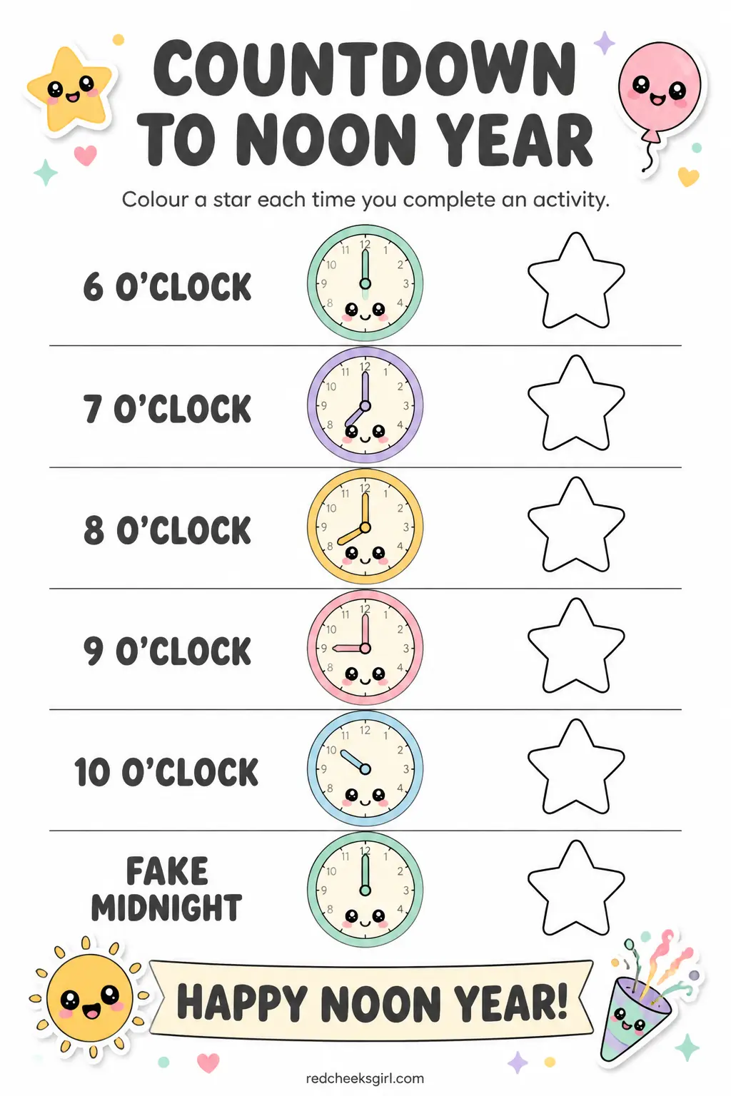 The Countdown Chart to Noon Year (Single Shared Poster) printable