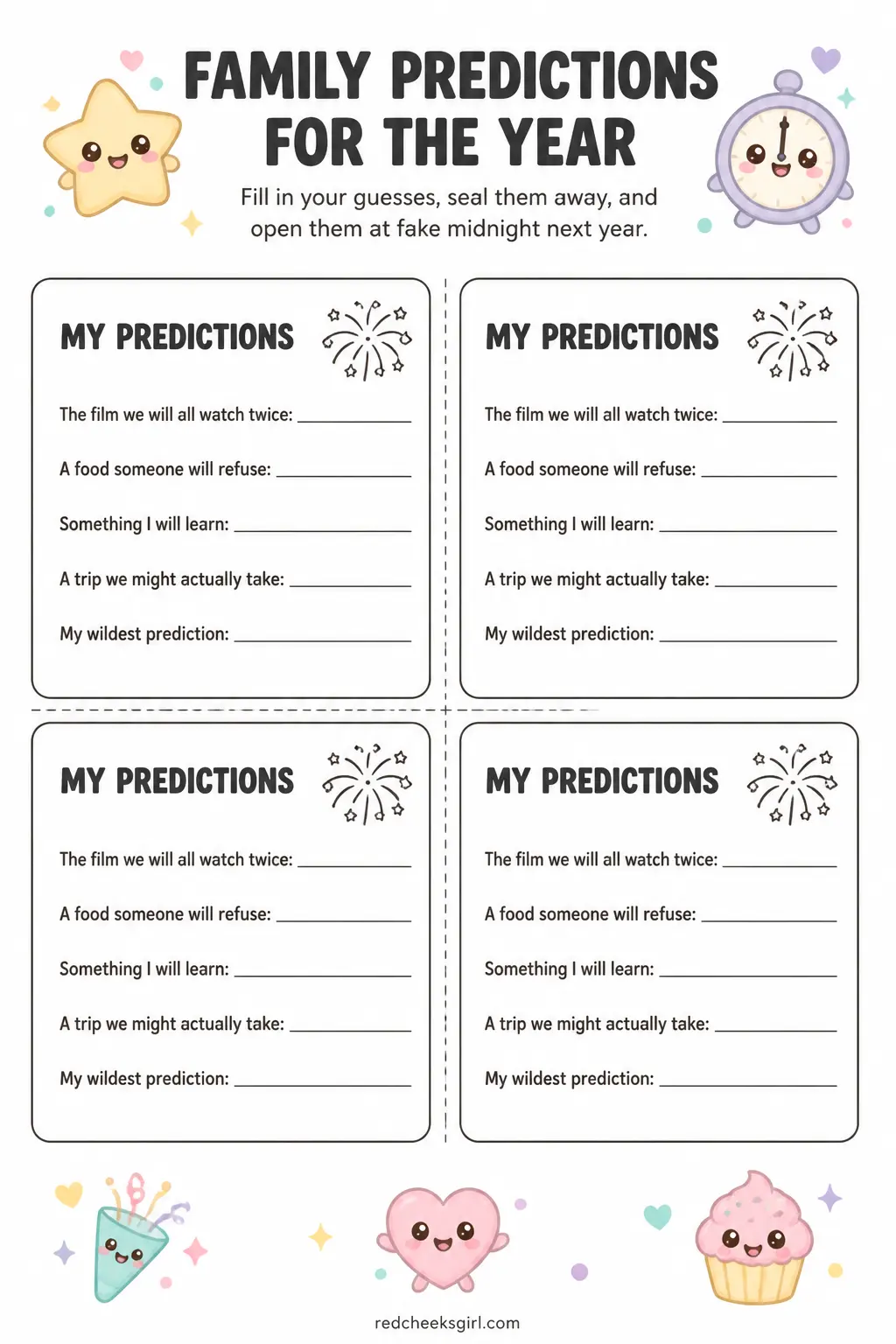 Family Predictions for the Year printable