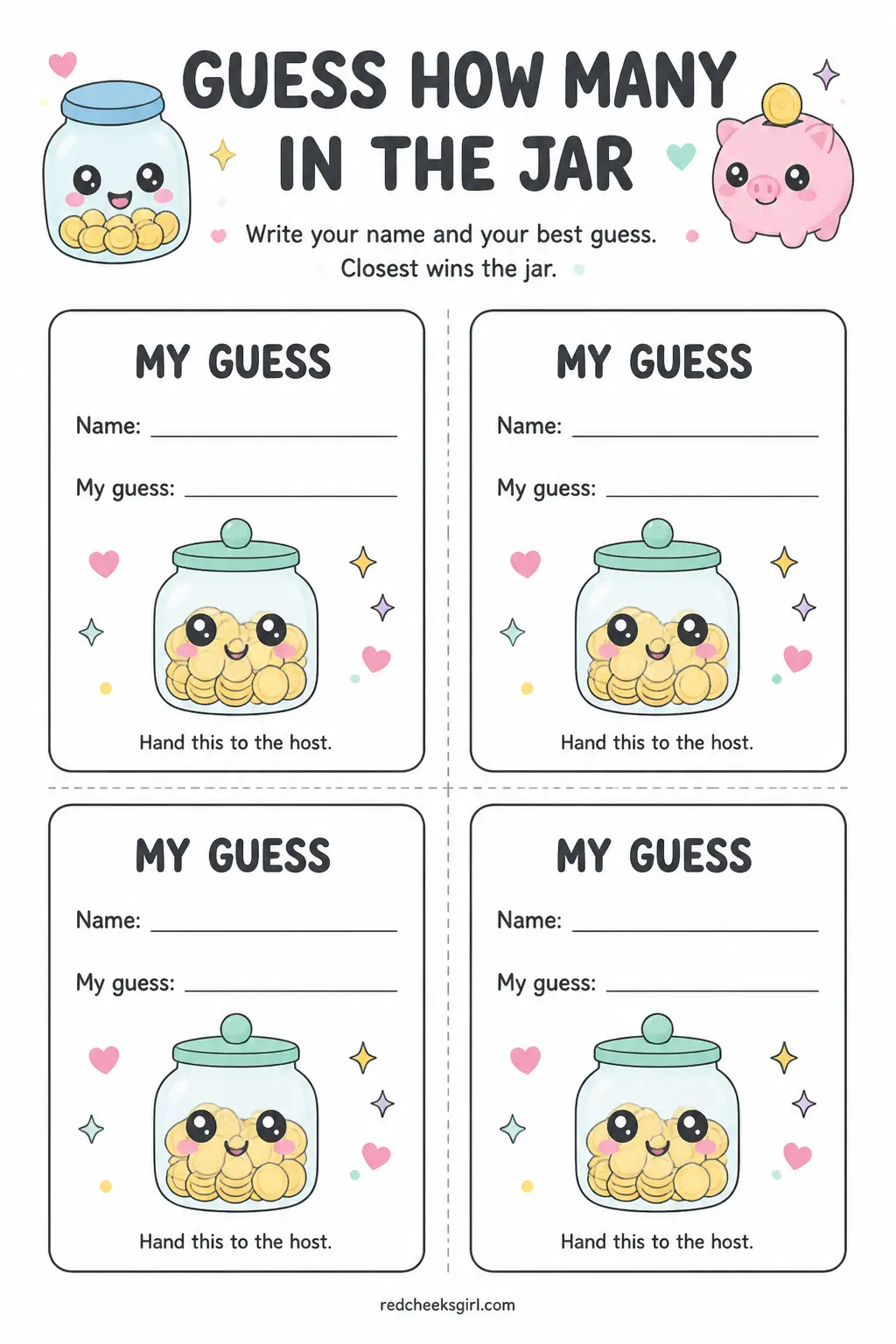 Guess How Many in the Jar (Tally Card, One Per Guest) printable