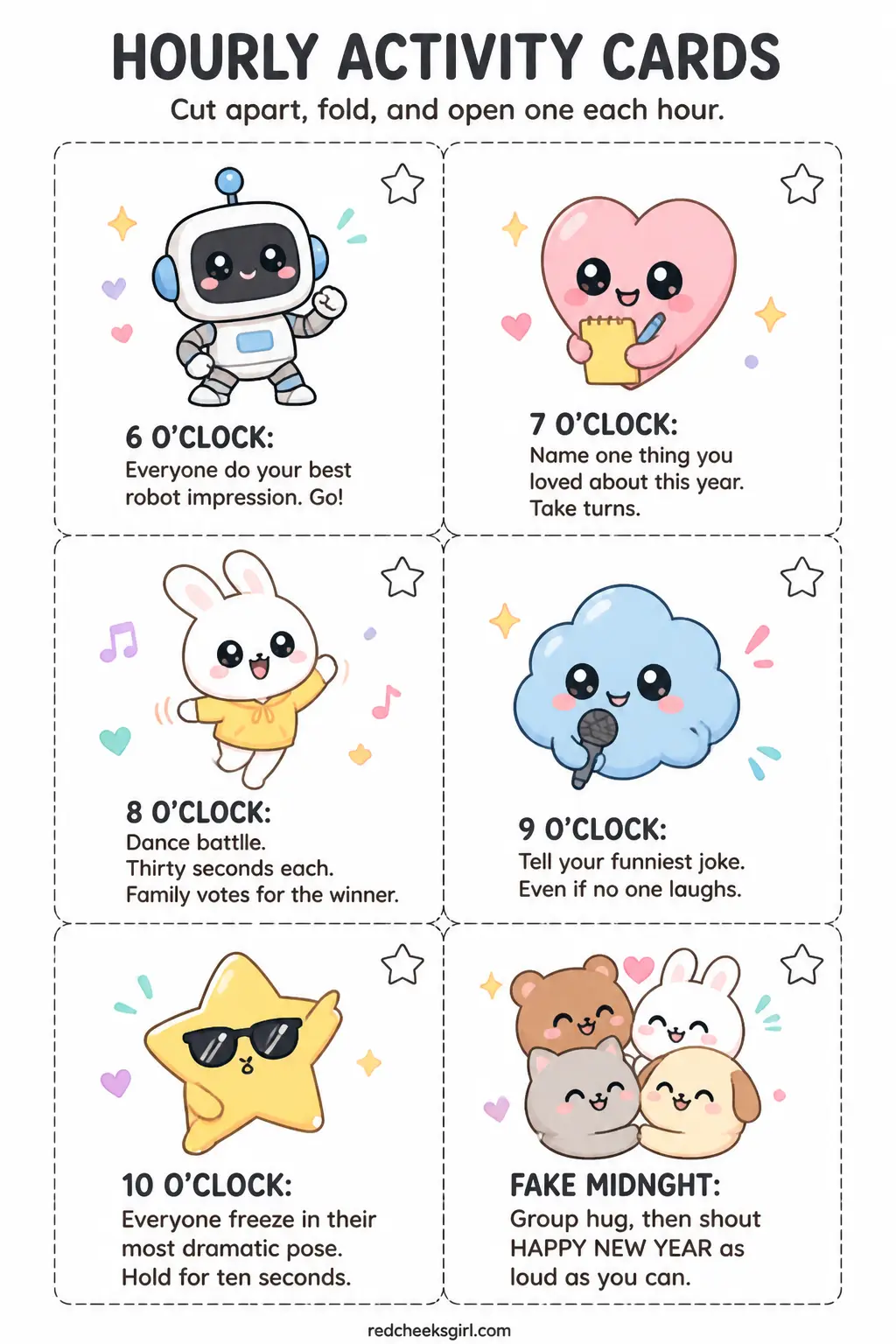Hourly Activity Cards to Open printable
