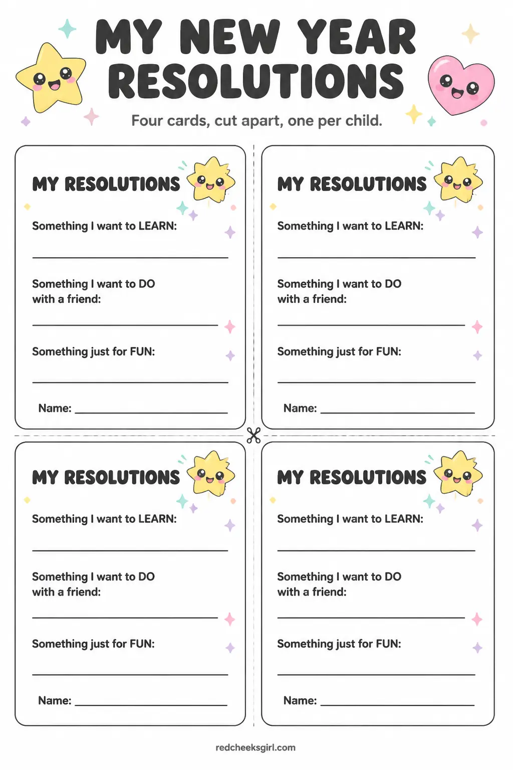 Resolution Cards for Children printable