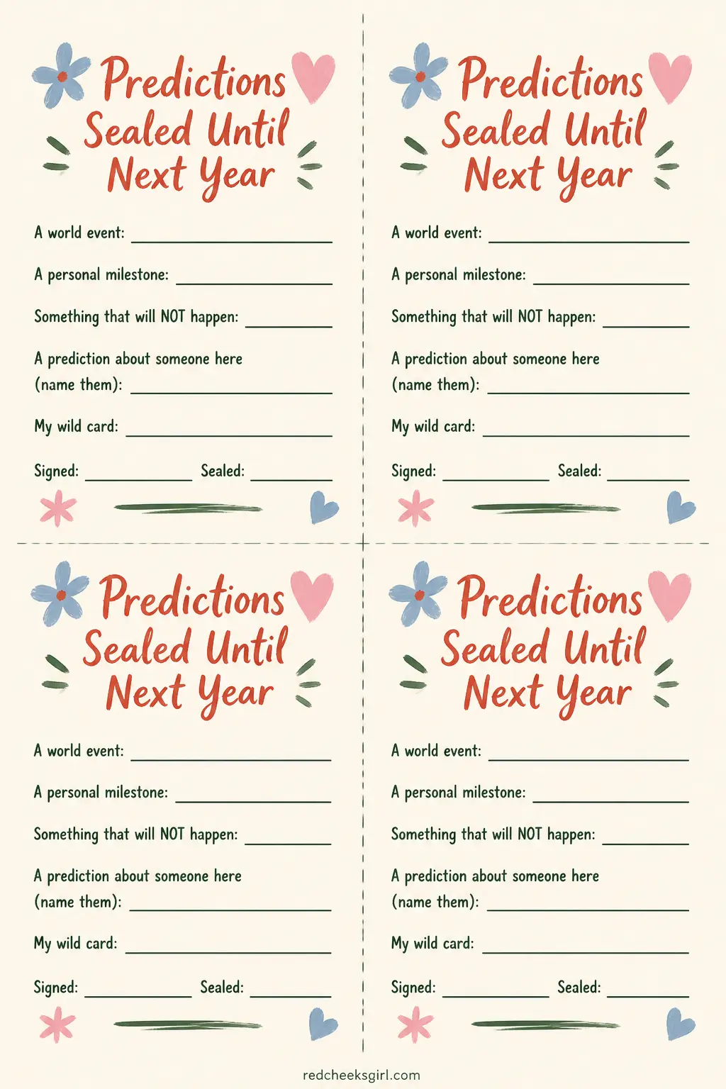 Predictions Sealed Until Next Year printable