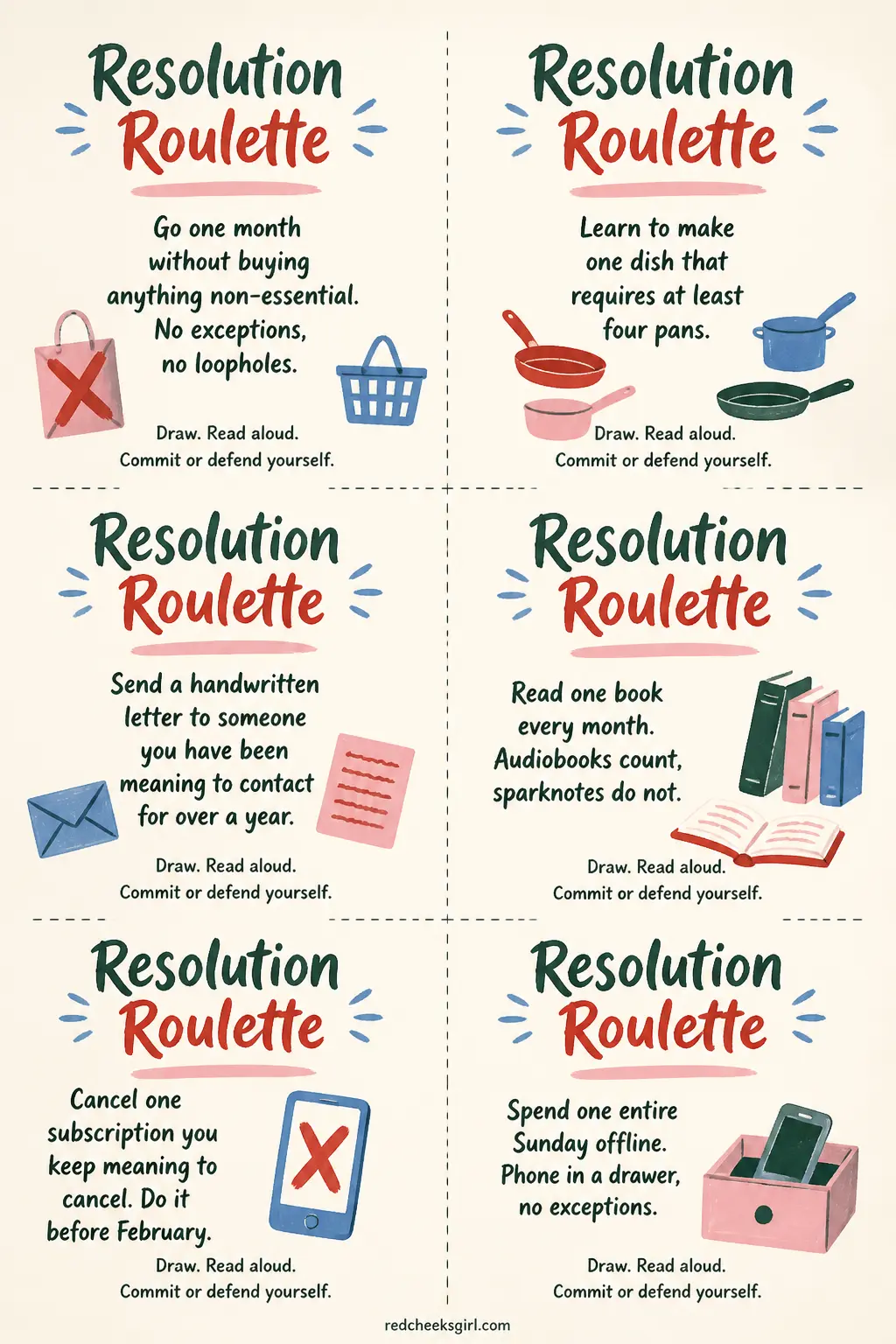 Resolution Roulette Cards printable