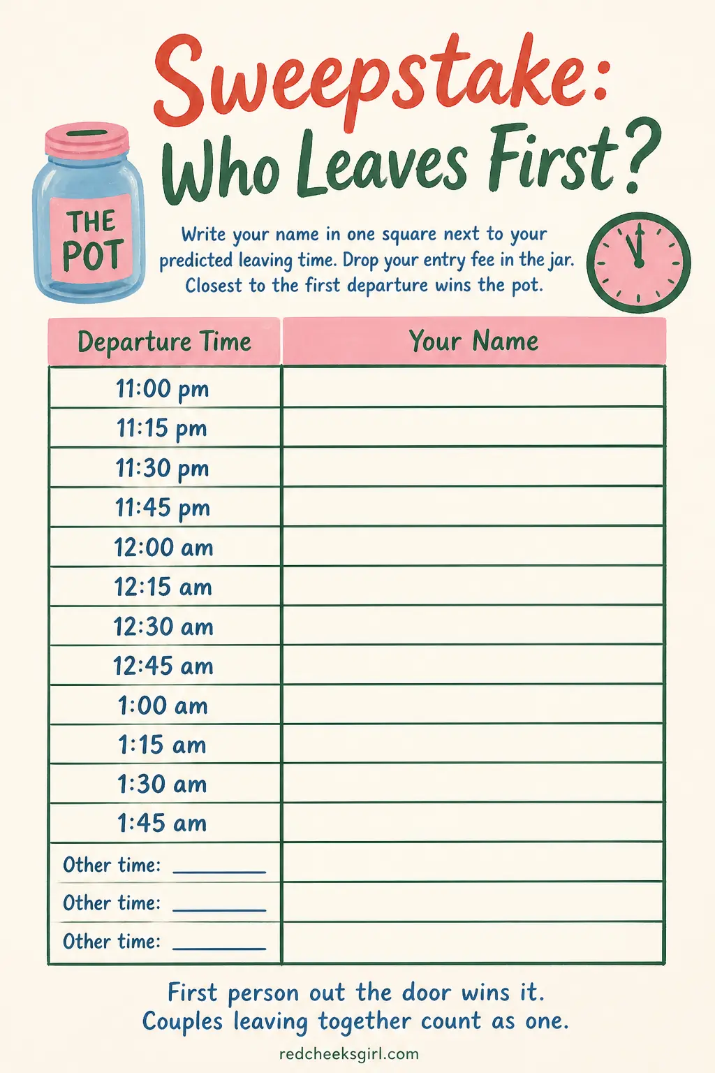 The Sweepstake on Who Leaves First (Single Shared Poster) printable
