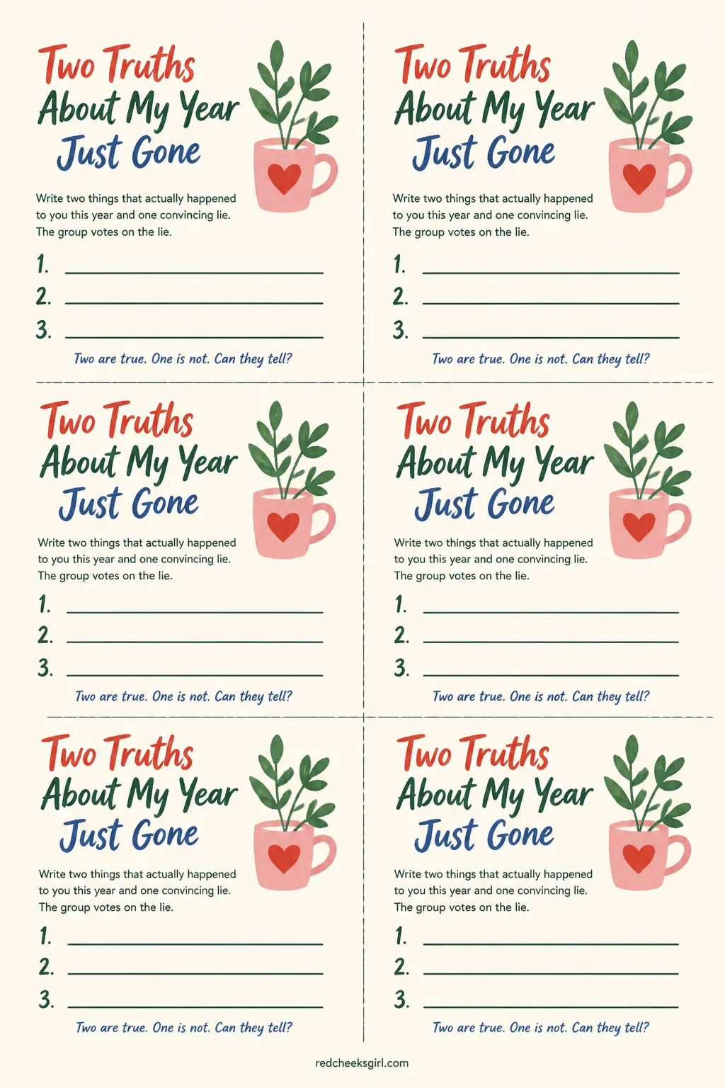 Two Truths About the Year Just Gone printable