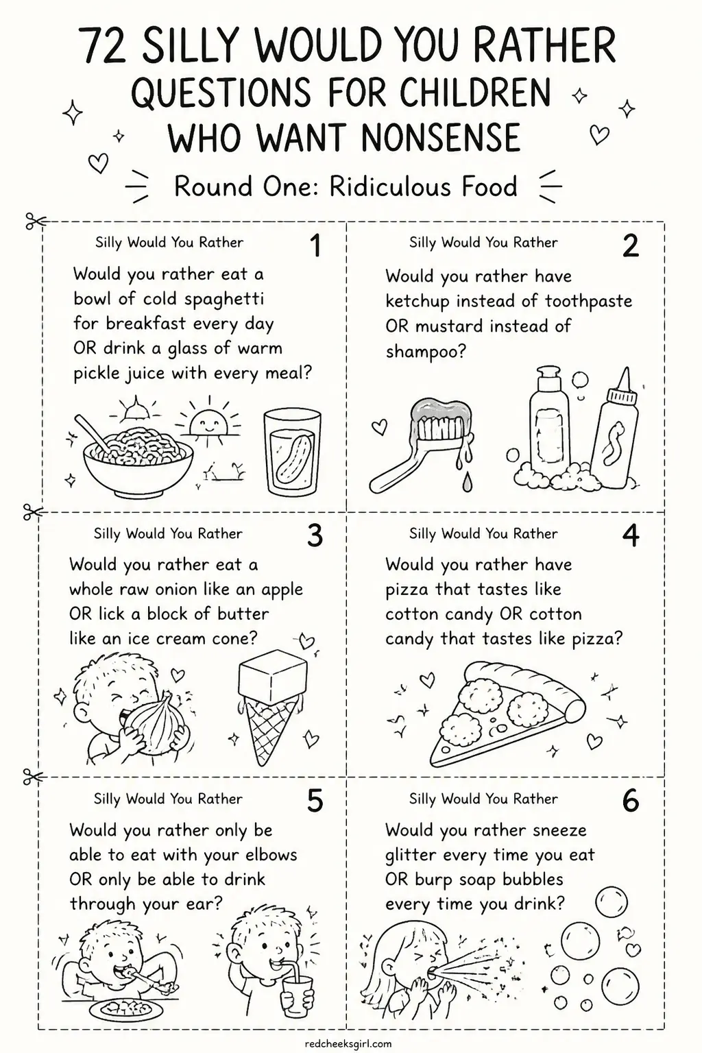 Ridiculous Food Cards Sheet 1 printable