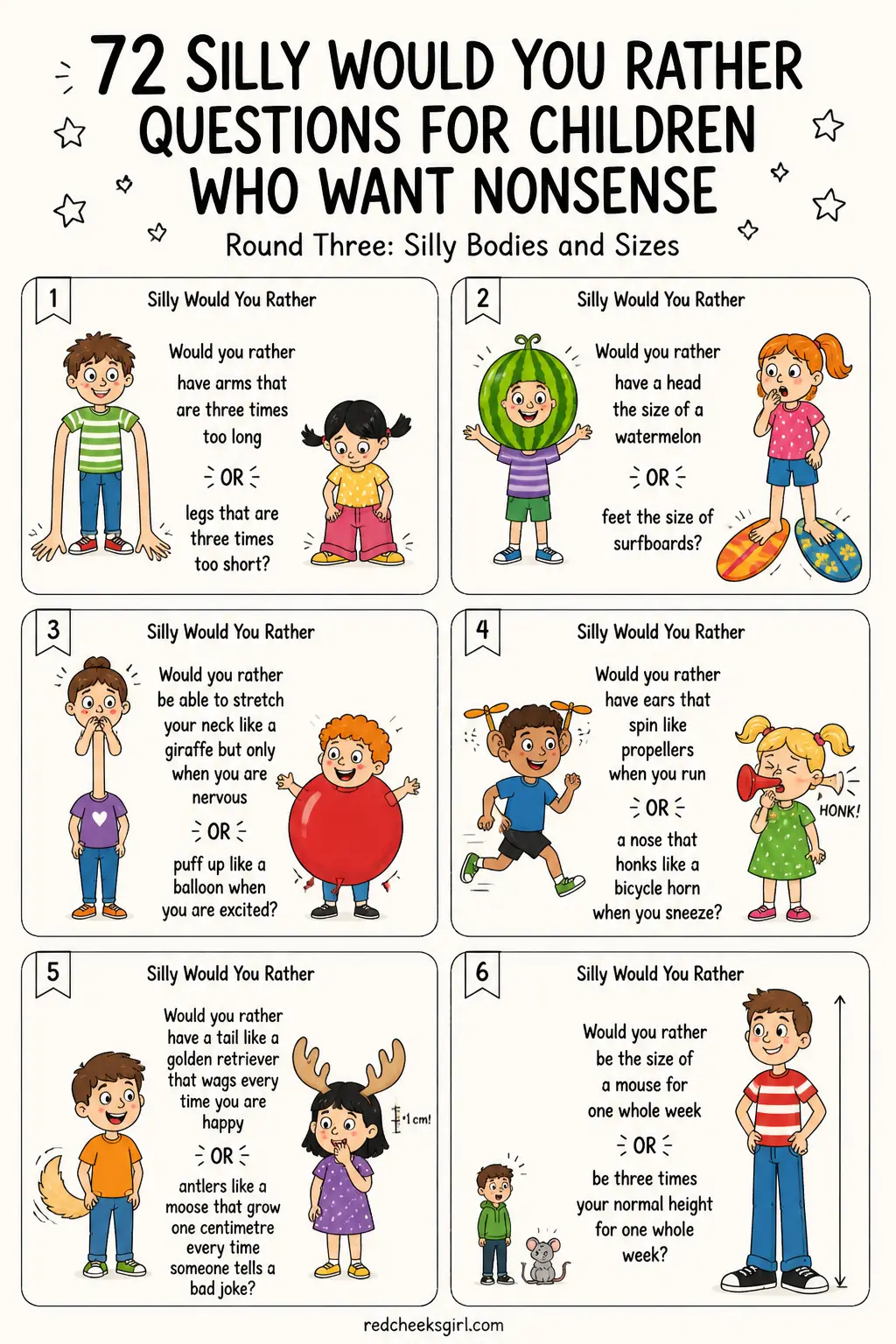 Silly Bodies and Sizes Cards Sheet 1 printable