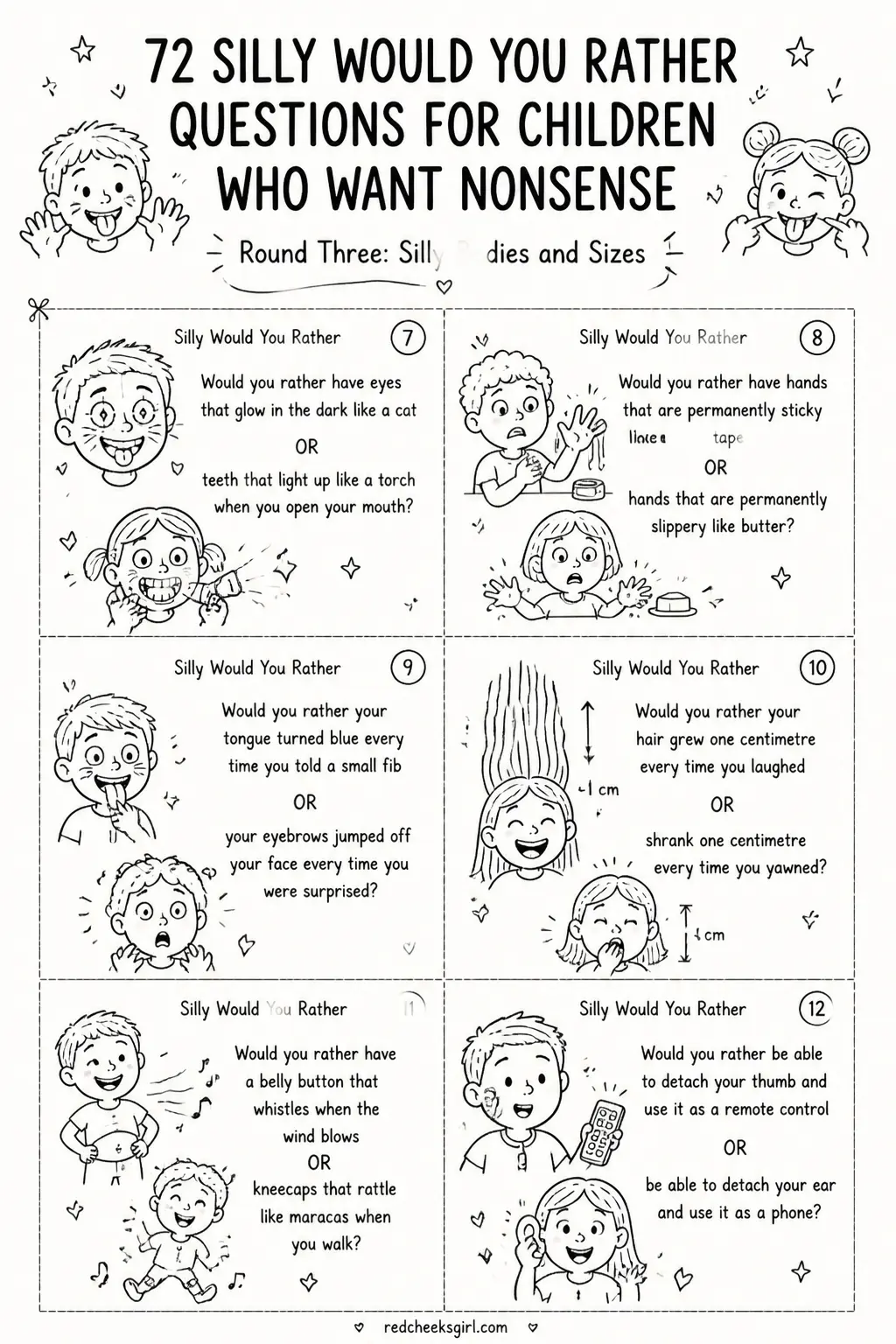 Silly Bodies and Sizes Cards Sheet 2 printable