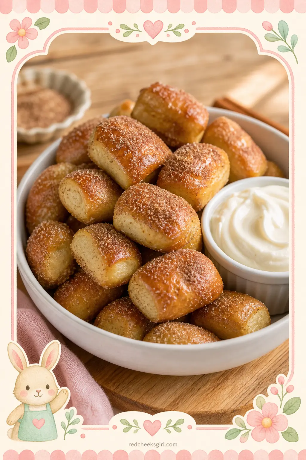 Cinnamon Sugar Soft Pretzel Bites with Dipping Sauce