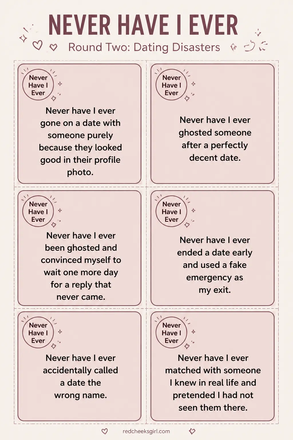 Dating Disasters Cards A printable