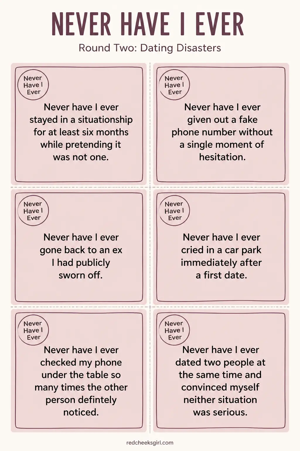 Dating Disasters Cards B printable