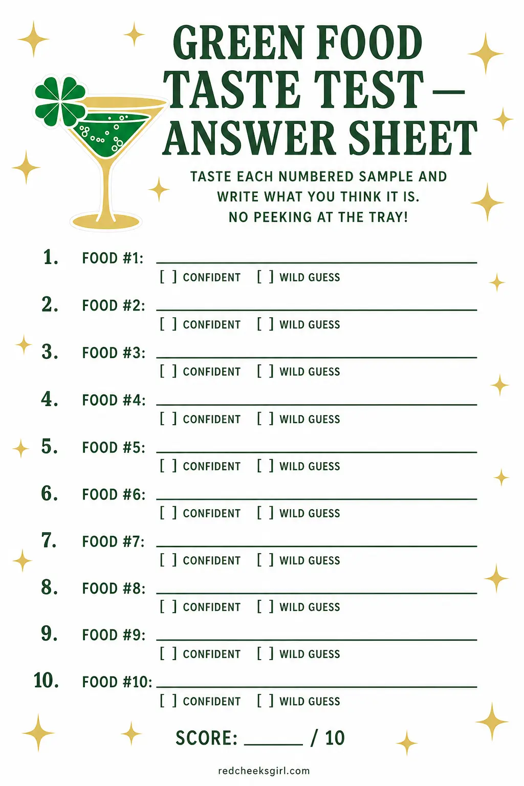 Green Food Taste Test printable