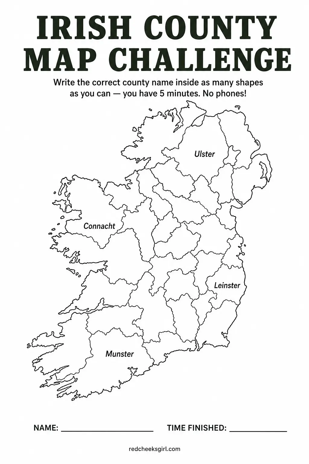 Irish County Map Challenge printable