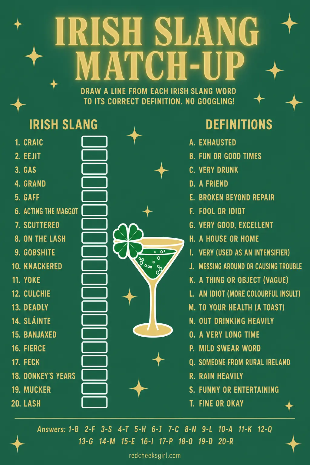 Irish Slang Match-Up printable