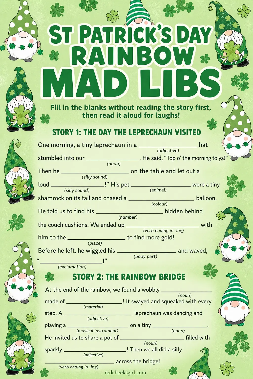 St Patrick's Day Rainbow Mad Libs (printable) printable