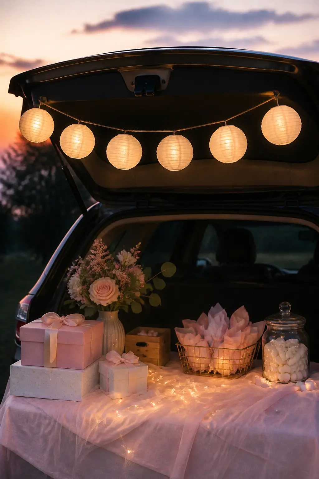 Car-Roof Lantern Row on a Magnetic Strip