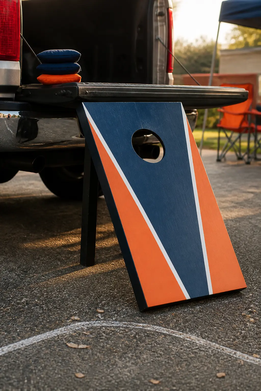 Corn Hole Board Angled from the Bumper