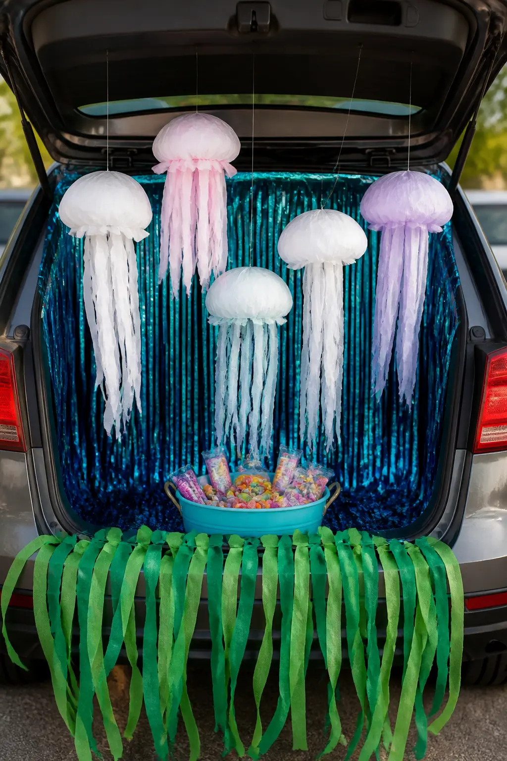 Deep-Sea Trunk with Blue Foil Walls and Hanging Jellyfish