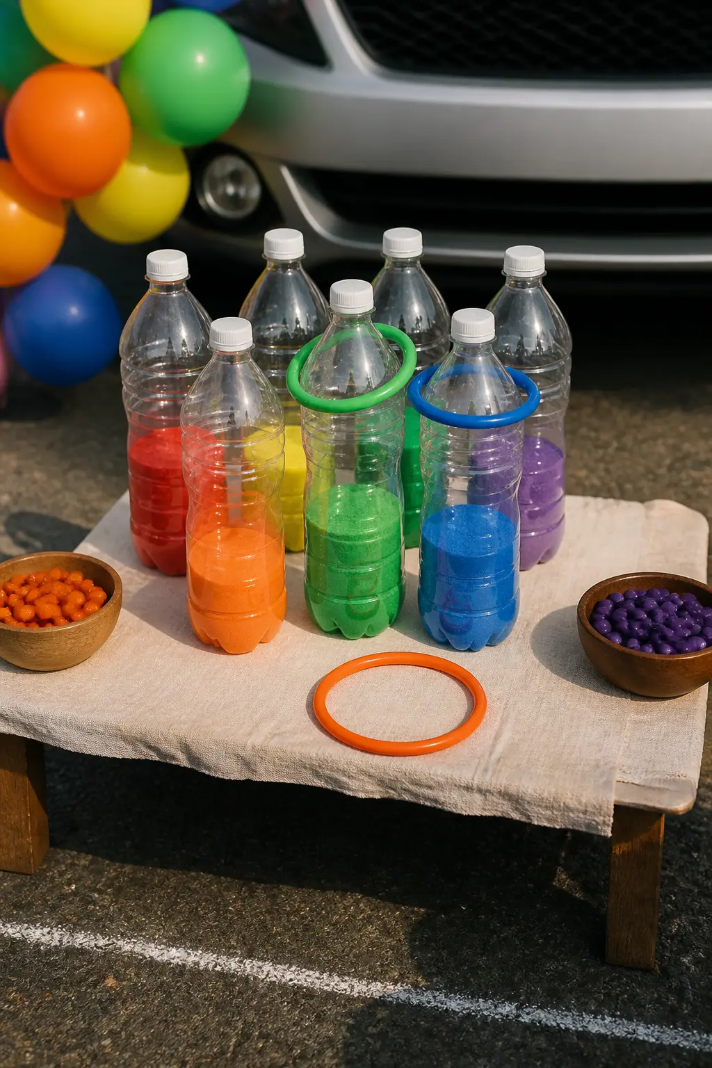 Ring-Toss Bottle Game in Front of the Bumper