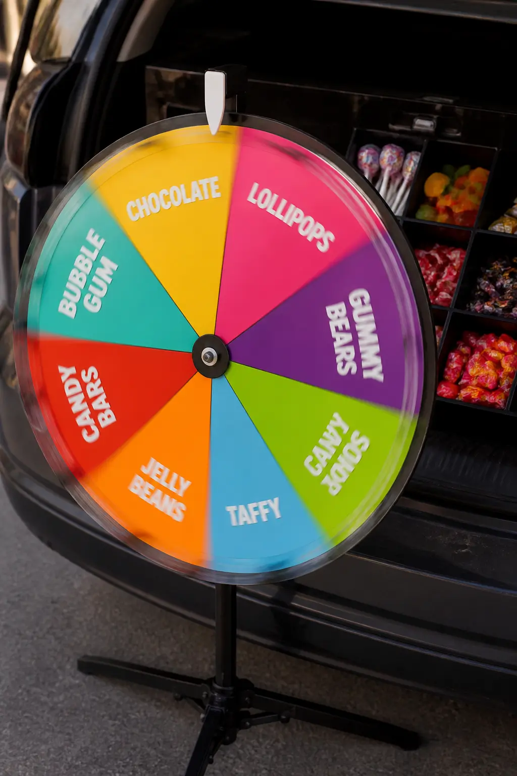 Spinning Prize Wheel Mounted to a Hitch or Bumper