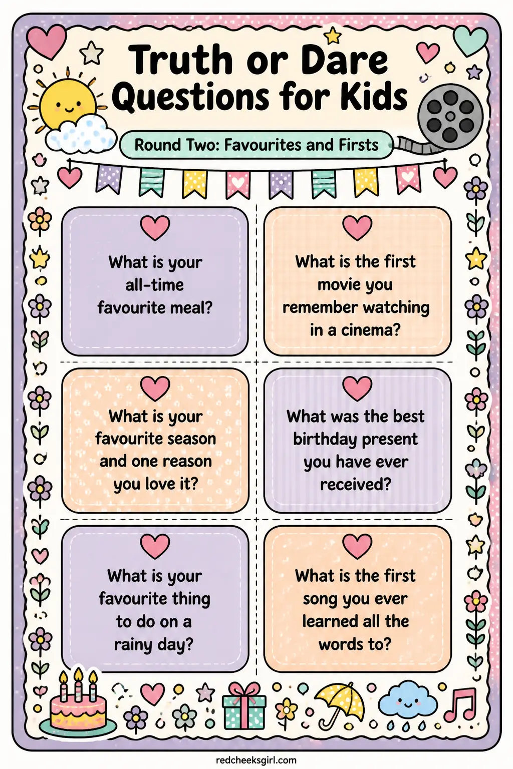 Favourites and Firsts Cards A printable