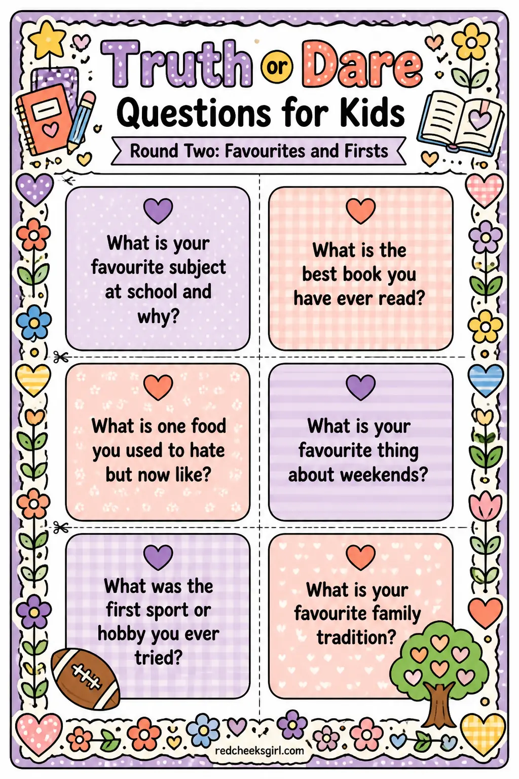 Favourites and Firsts Cards B printable