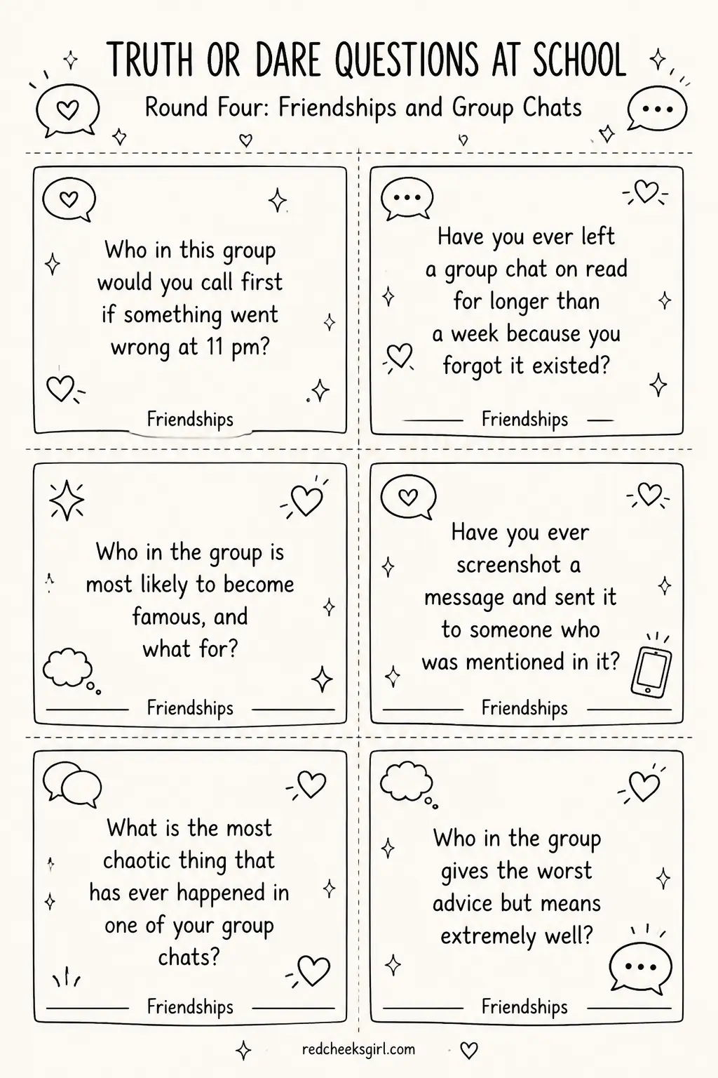 Friendships and Group Chats Cards A printable
