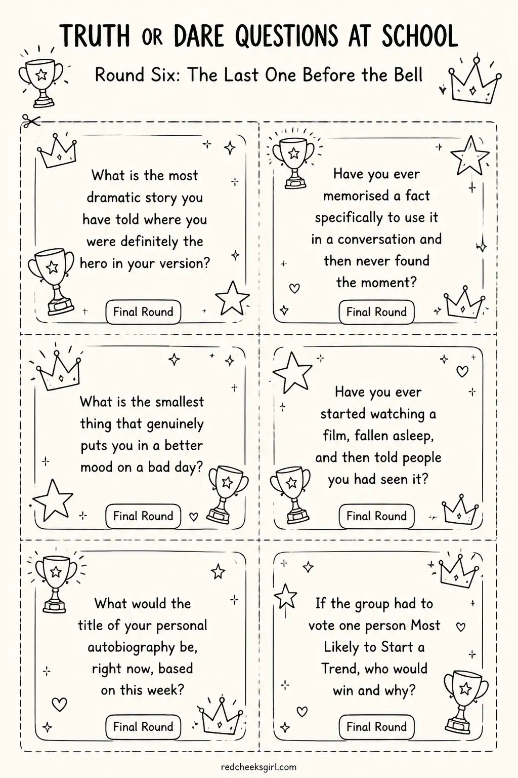 The Last One Before the Bell Cards B printable