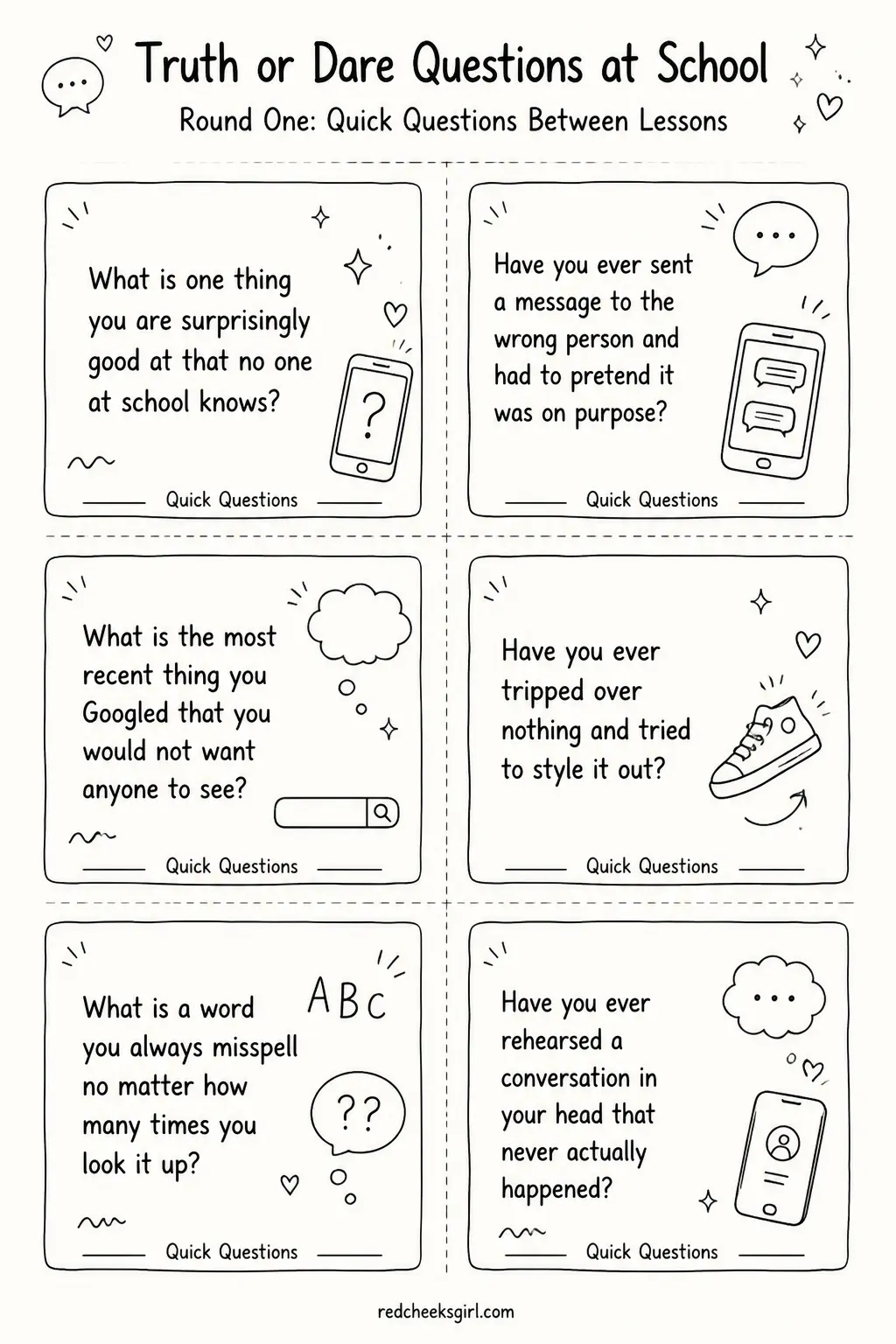 Quick Questions Between Lessons Cards B printable