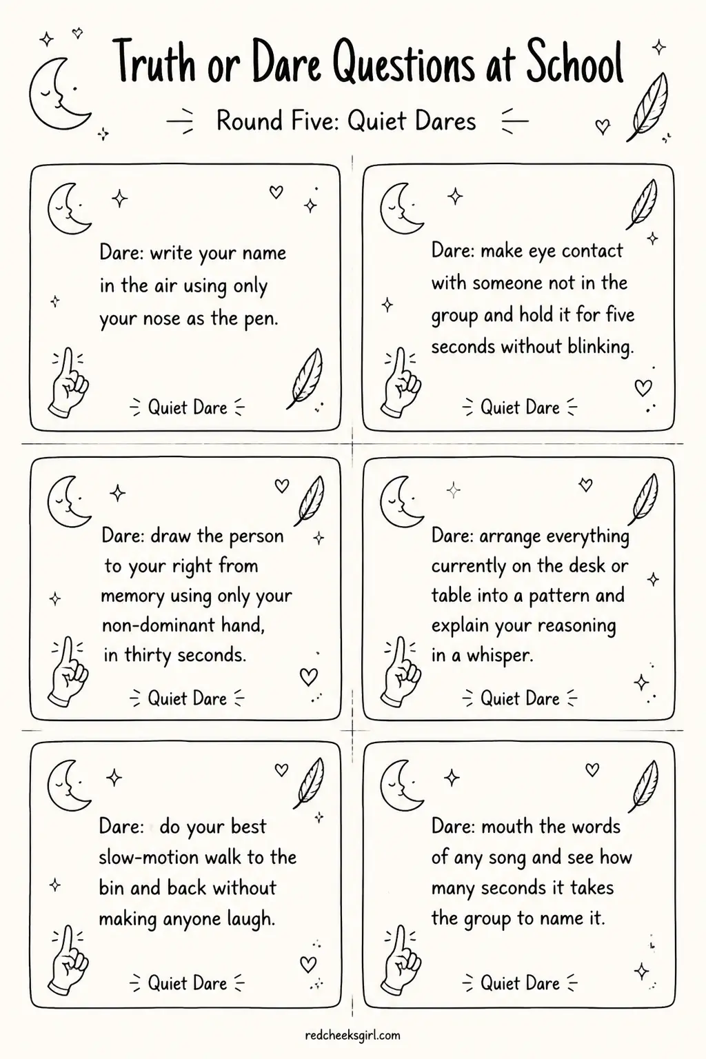Quiet Dares Cards A printable