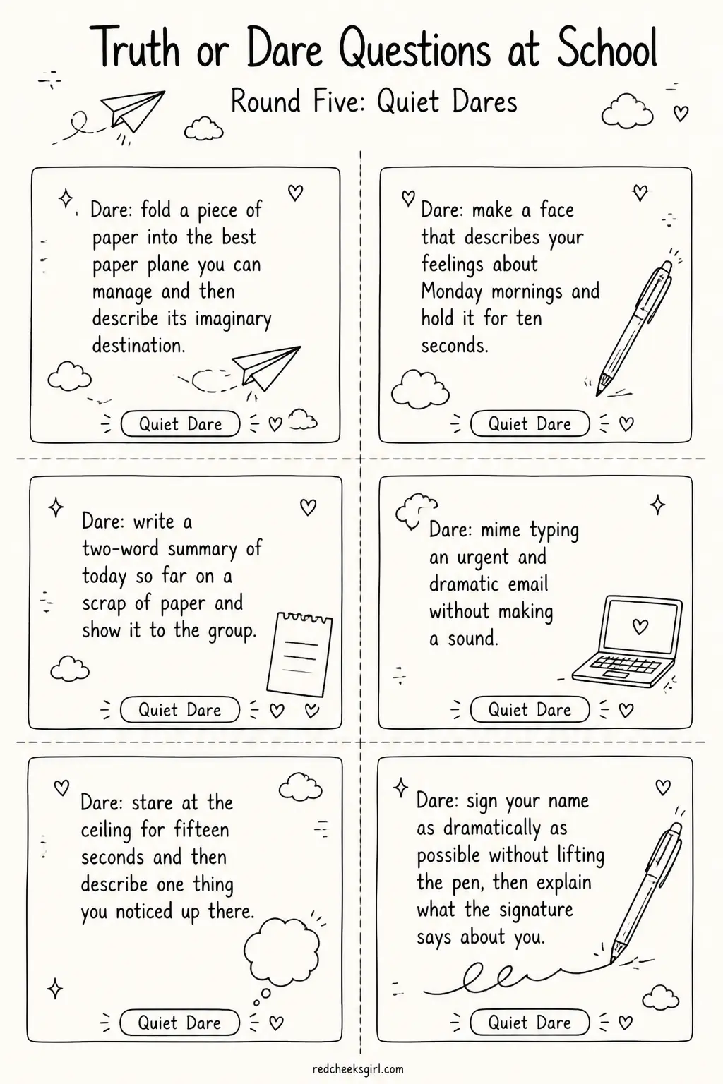 Quiet Dares Cards B printable