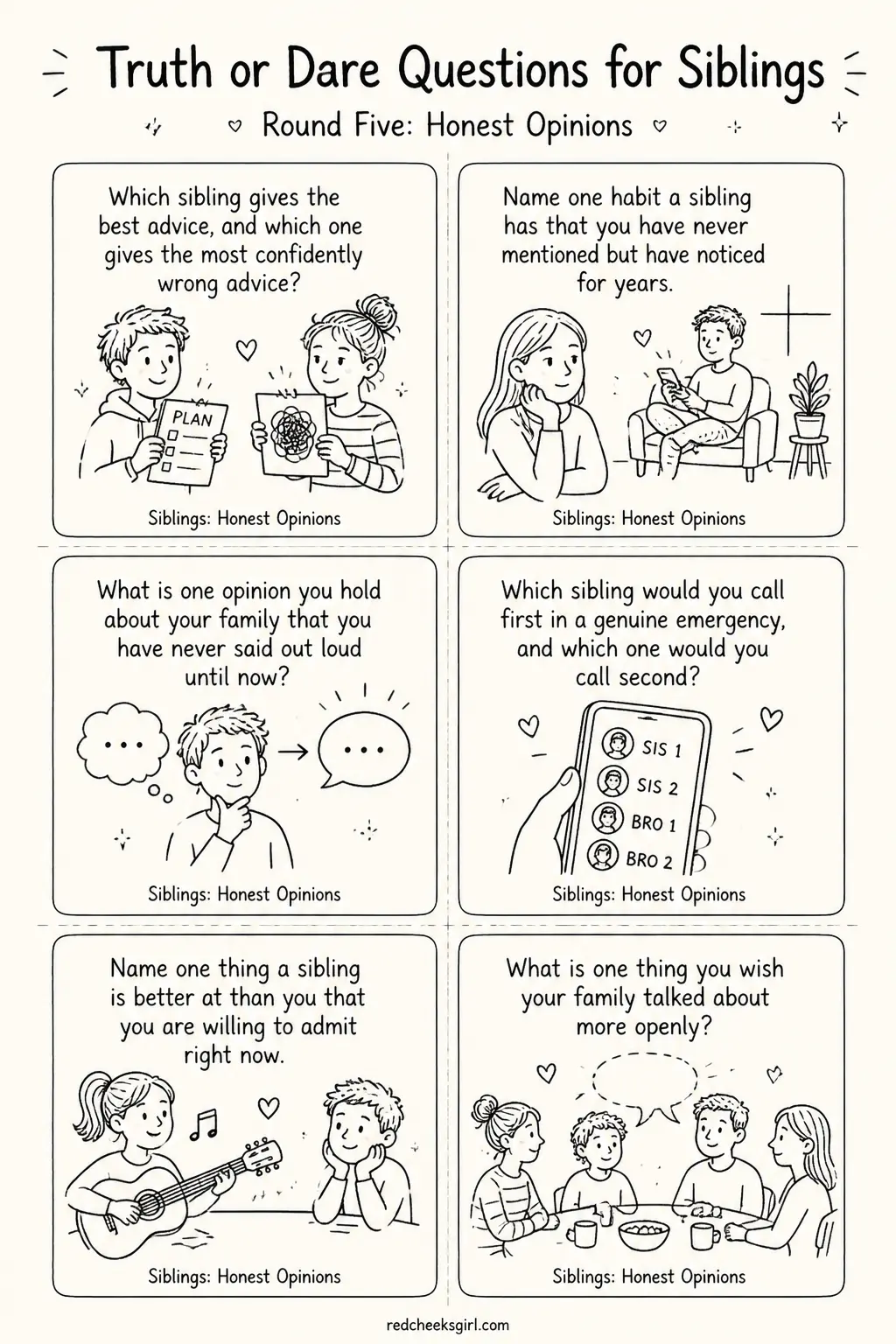 Round Five: Honest Opinions Cards printable
