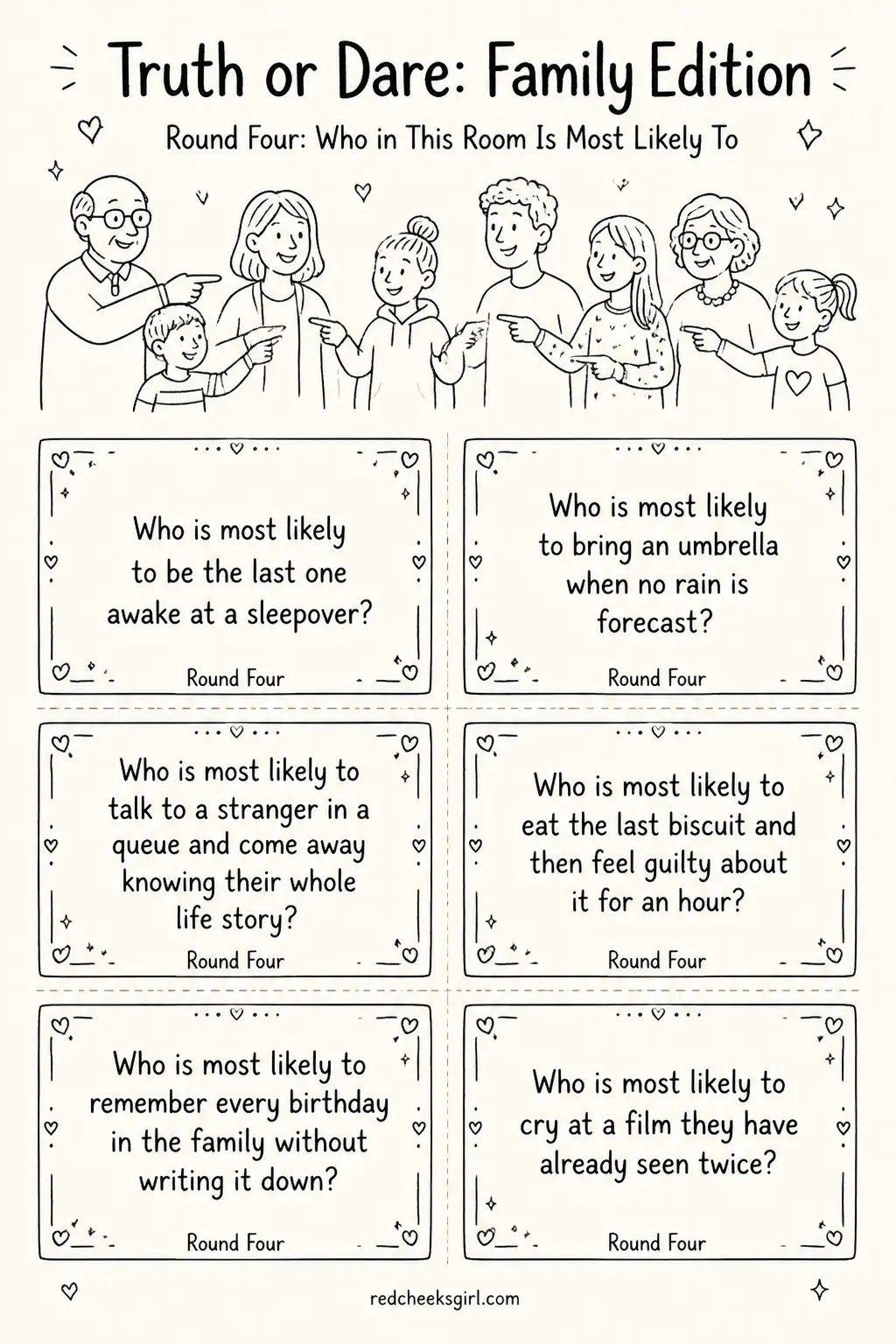 Round Four Cards A printable