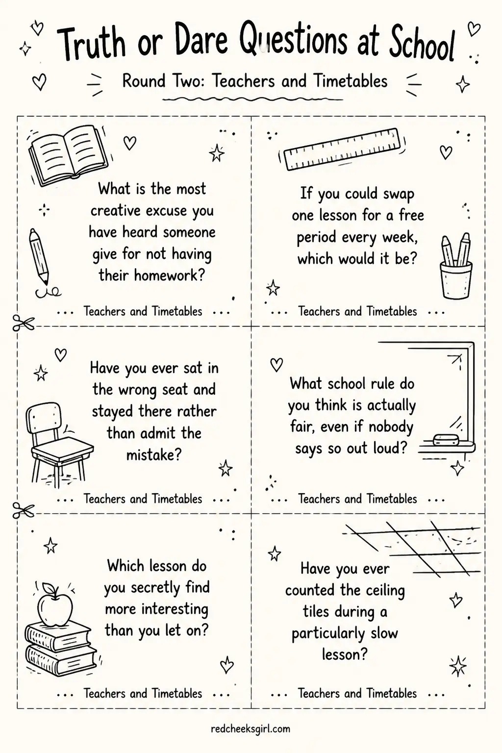 Teachers and Timetables Cards B printable