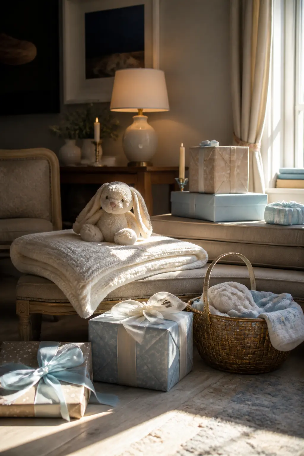 The Gift Corner With a Folded Blanket and One Soft Toy