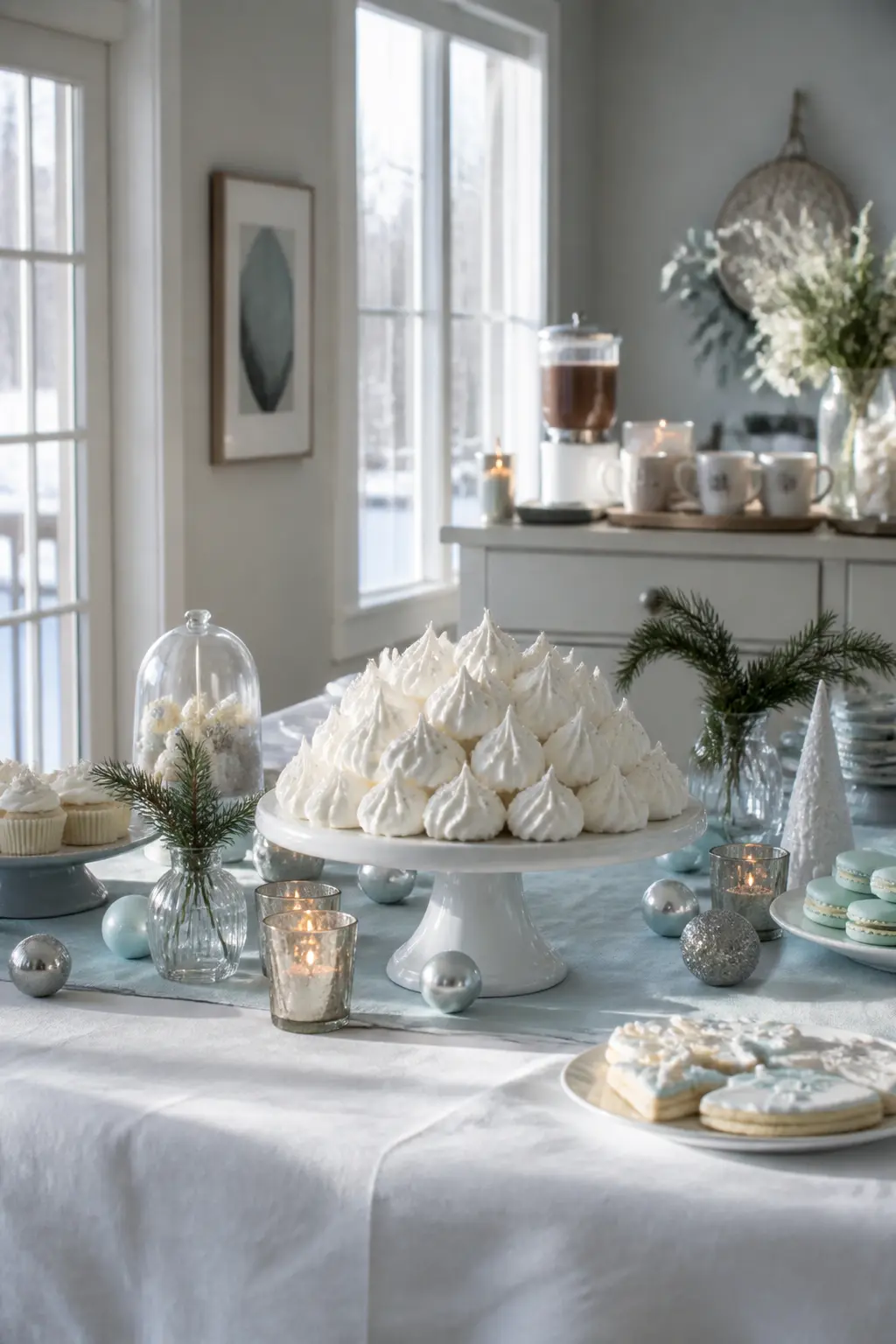 Meringue Kisses Piled on a Cake Stand