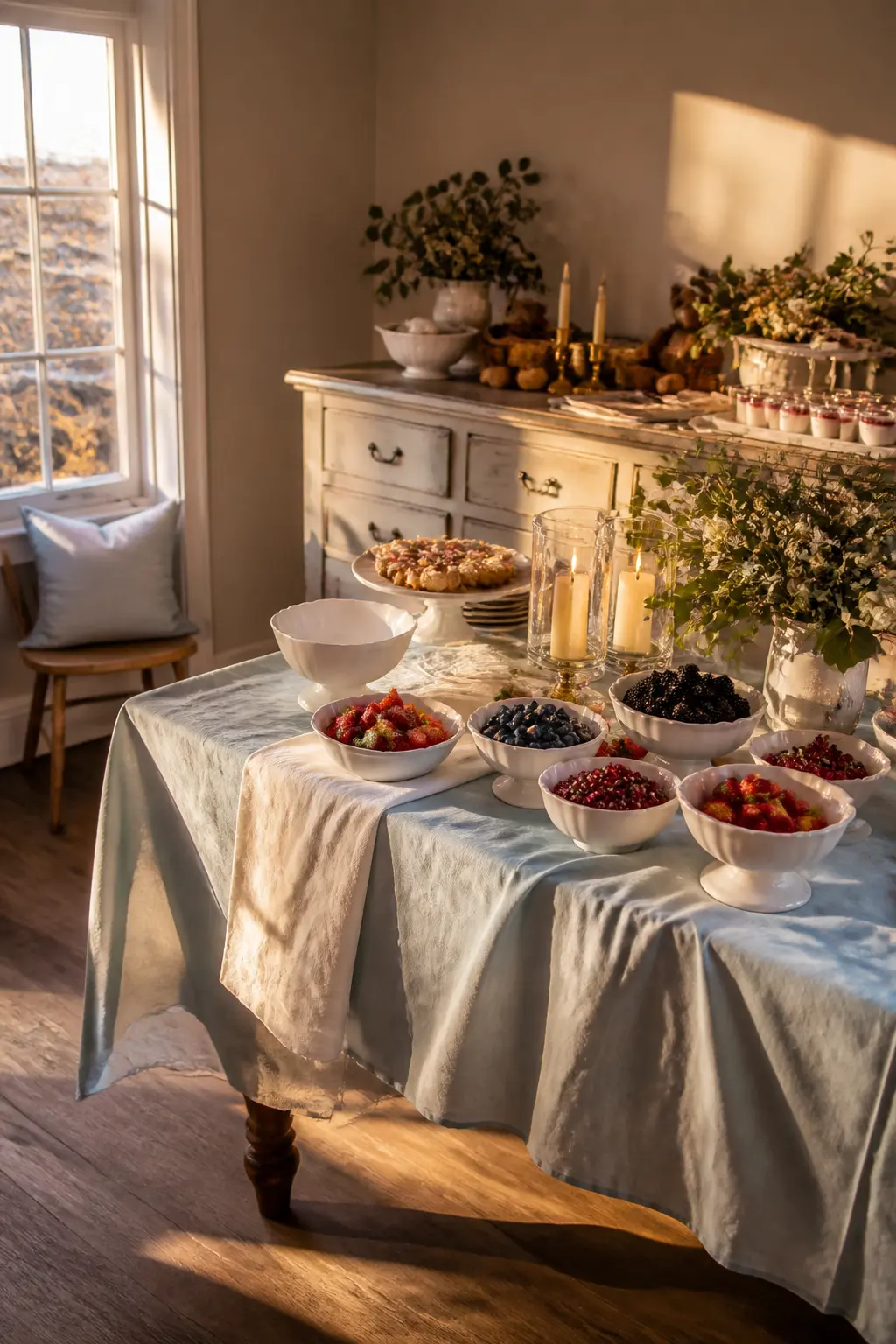 Winter Berry Salad in White Bowls