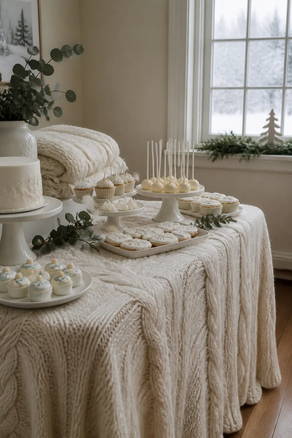 Knitted White Dessert Table With Soft Wool Layers