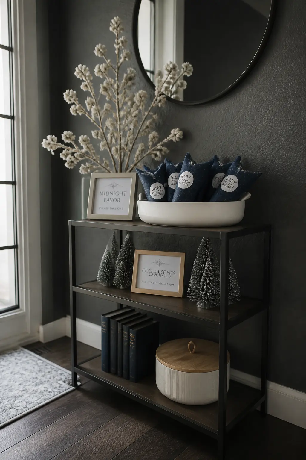 Midnight Favor Shelf With Cocoa Cones