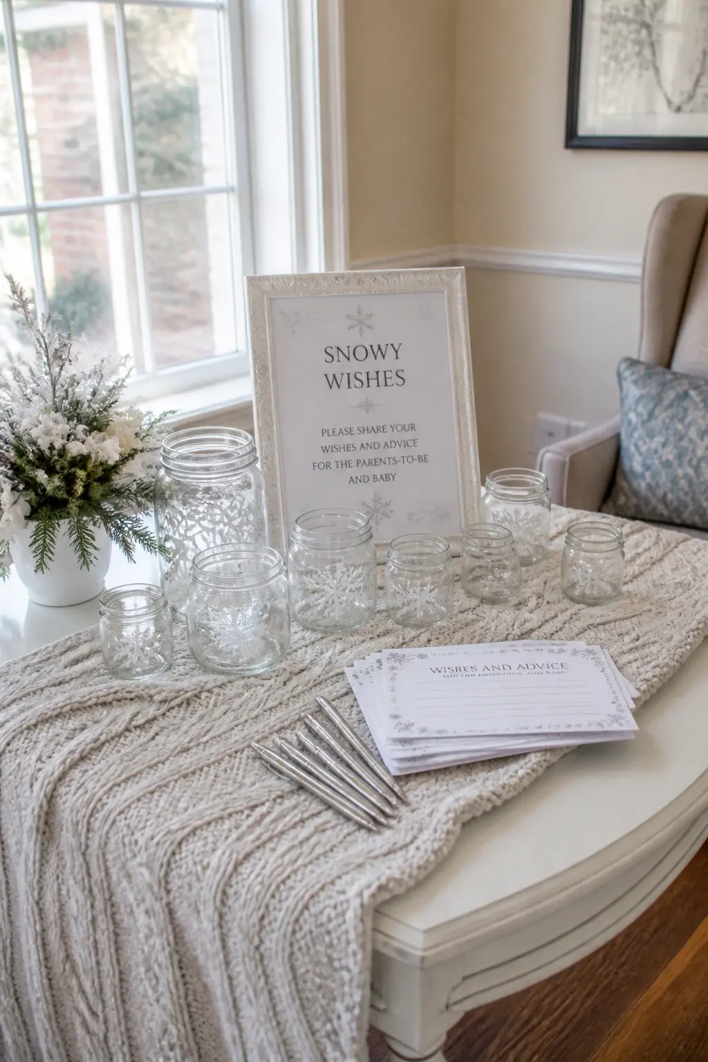 Snowy Wishes Game Station With Glass Jars